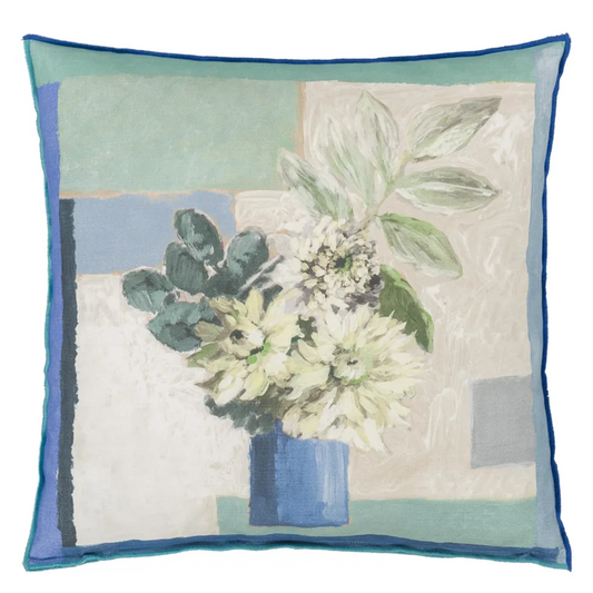 Celadon Vase Cushion | Painterly Vase of Garden Flowers