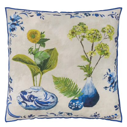 Kawana Linen Cushion | Illustrative Floral Design in Cobalt Blue