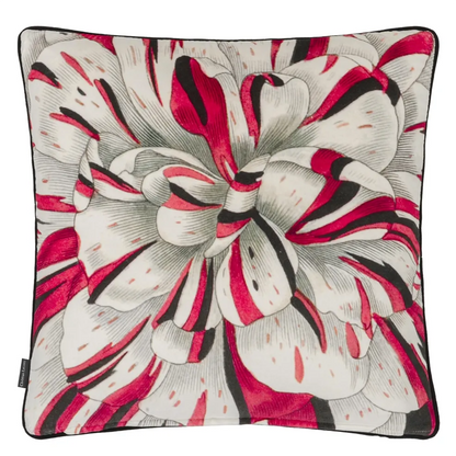 Flowered Craie Velvet Cushion | Botanical Illustration