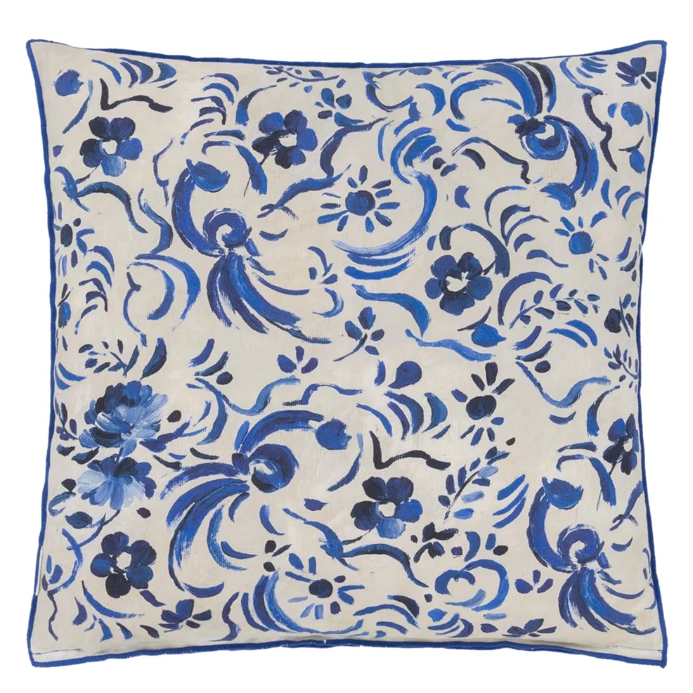 Kawana Linen Cushion | Illustrative Floral Design in Cobalt Blue