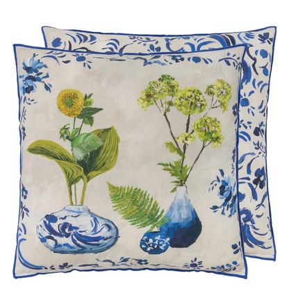 Kawana Linen Cushion | Illustrative Floral Design in Cobalt Blue