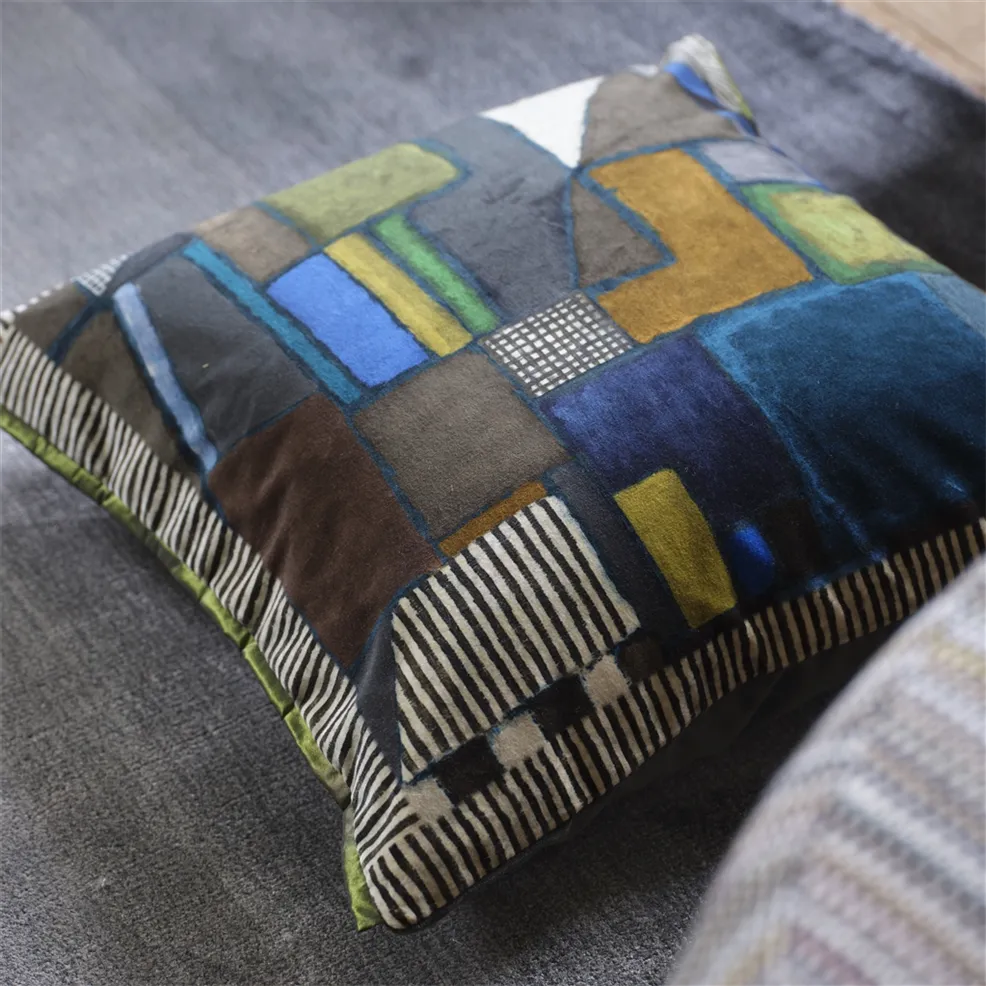 Raku Patchwork Cushion | Geometric Velvet