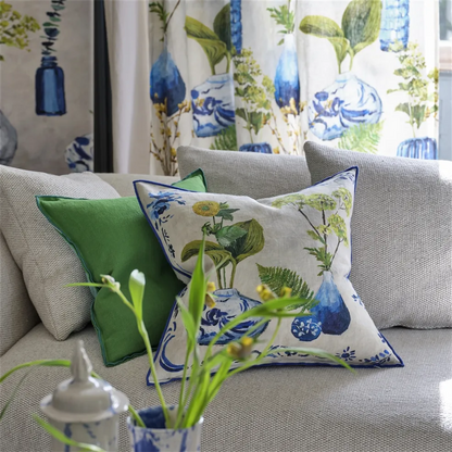 Kawana Linen Cushion | Illustrative Floral Design in Cobalt Blue