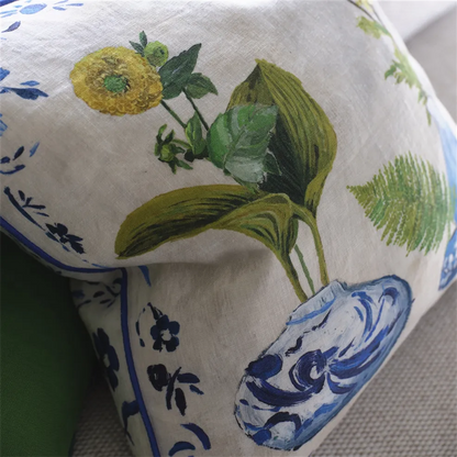 Kawana Linen Cushion | Illustrative Floral Design in Cobalt Blue