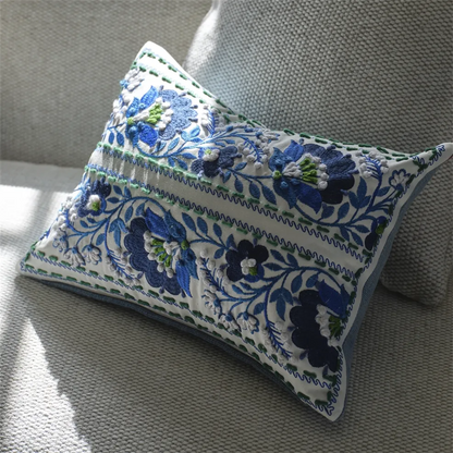 Enamel Flower Cushion | Embroidered Graphic Floral Bands