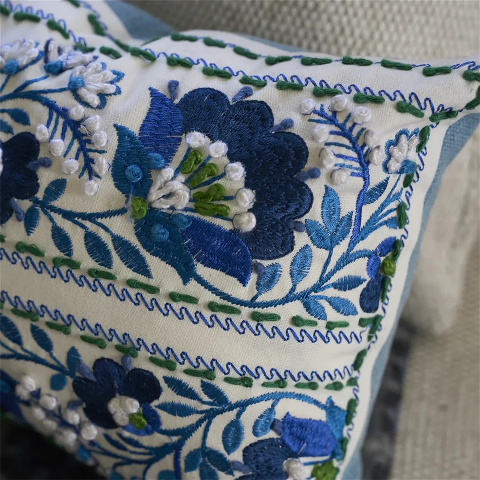 Enamel Flower Cushion | Embroidered Graphic Floral Bands