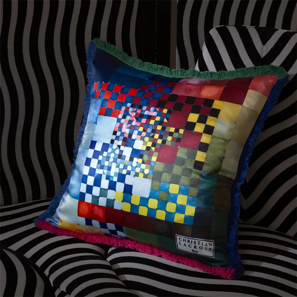 Color Games Mosaique Sateen Cushion | Graphic Mosaic Pattern with Fringe