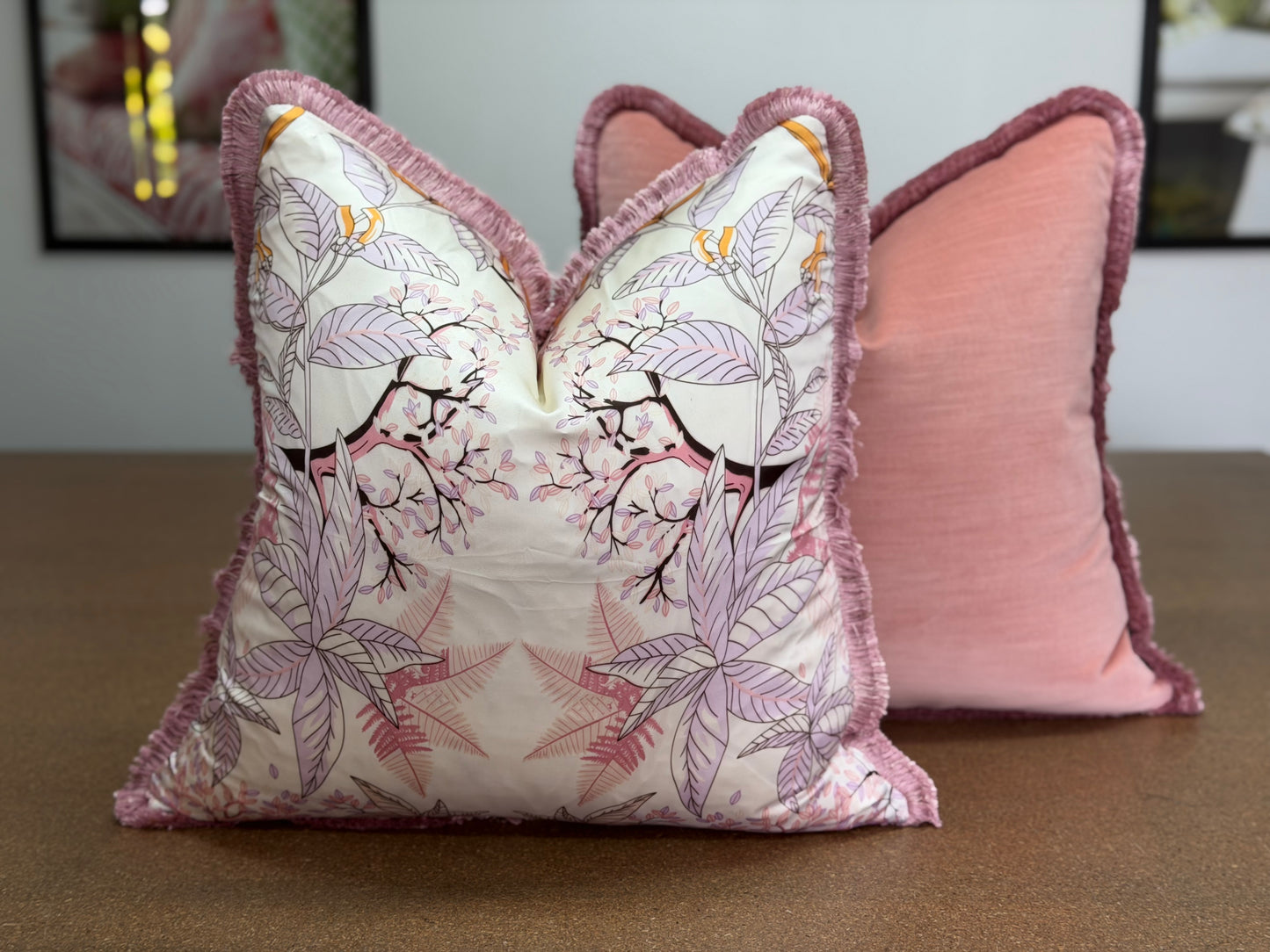 Floral Silk Cushion (Blush)
