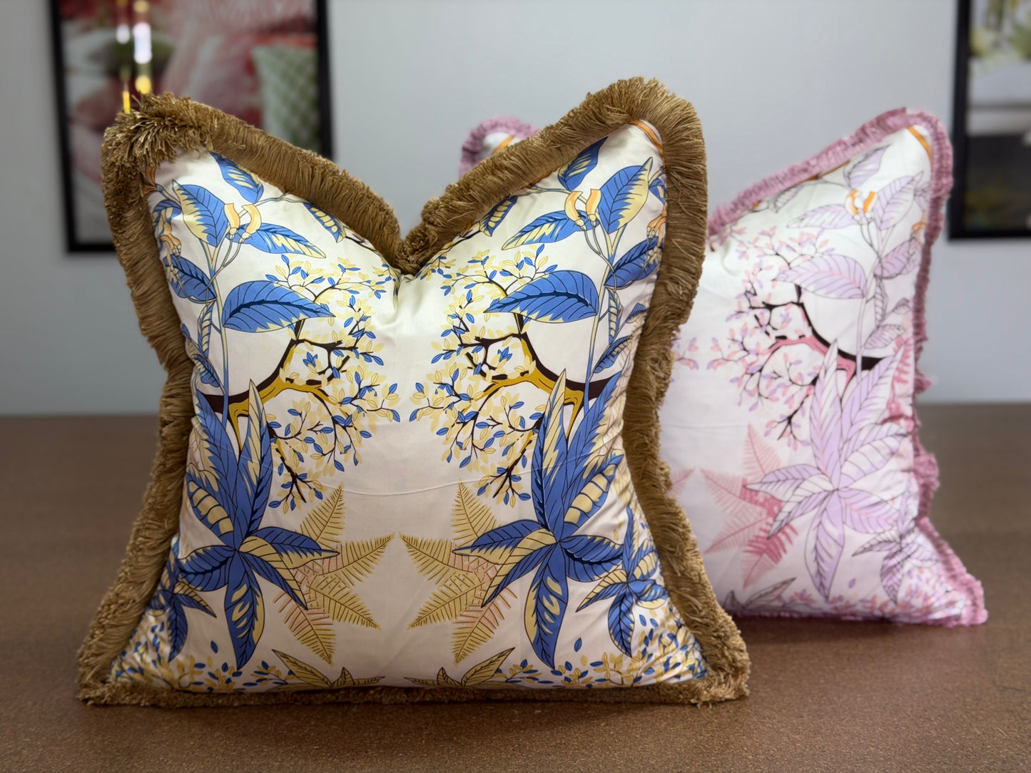 Floral Silk Cushion (Blush)