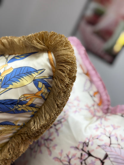 Floral Silk Cushion (Blush)