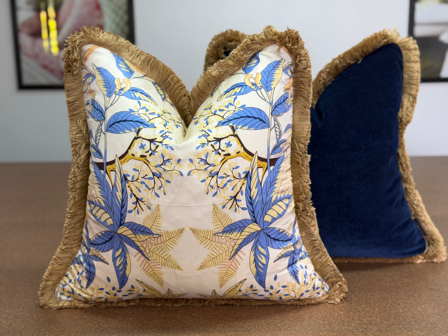 Floral Silk Cushion (Blue)