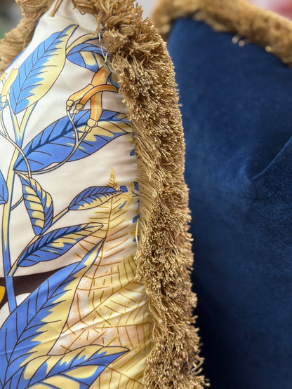Floral Silk Cushion (Blue)