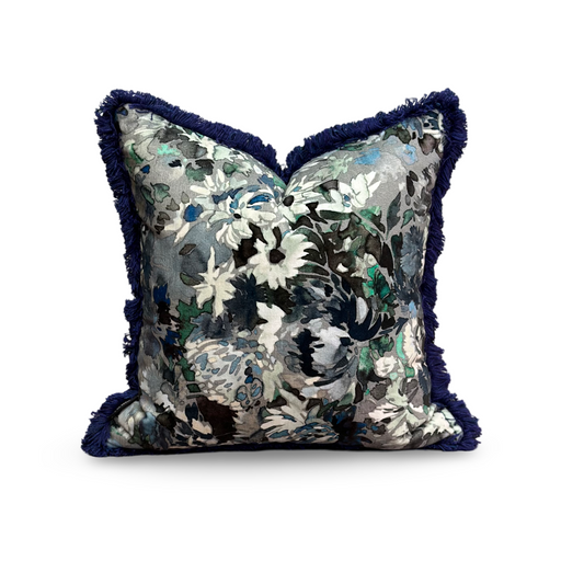 Wildflower Cushion | Printed Velvet with Brush Fringe