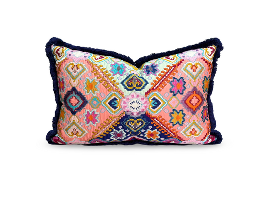 Tutti Frutti Cushion | Embroidered Design with Navy Velvet Back