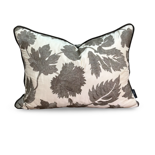 Avalon Embroidered Lumbar Cushion | Floral Silk Design