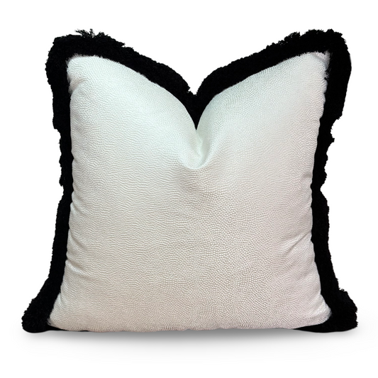 Spotted Cushion | Jim Thompson White Sateen Fabric with Black Fringe