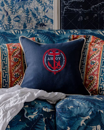 AHOY! Linen Embroidered Cushion
