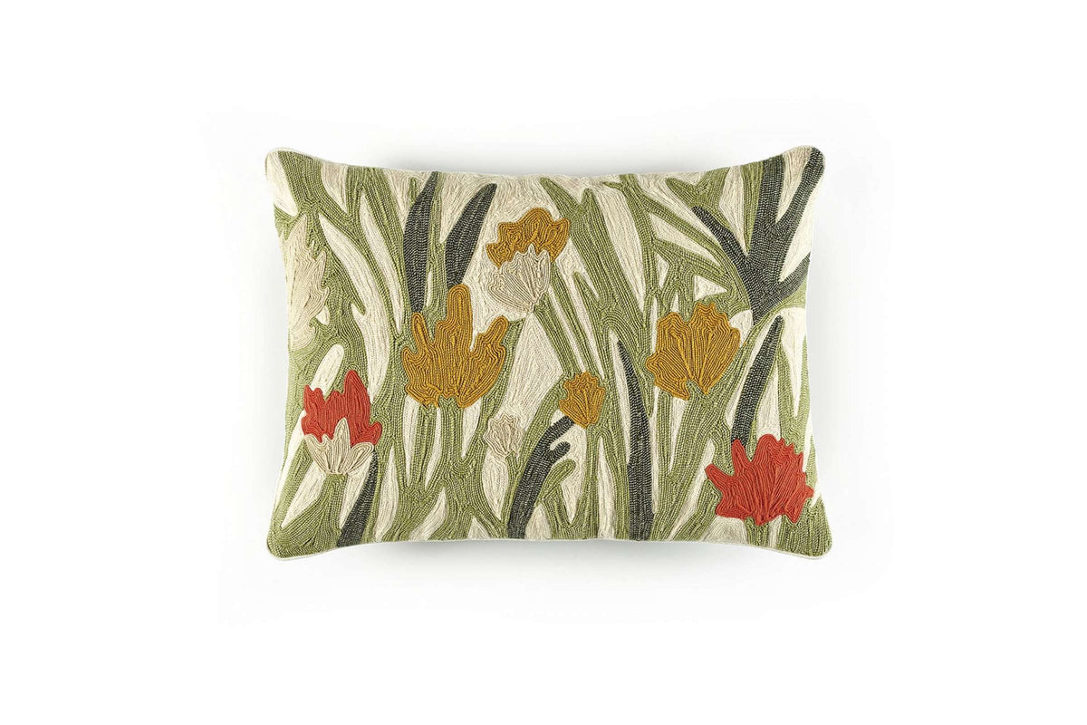 Decorative pillow with floral pattern on a white background